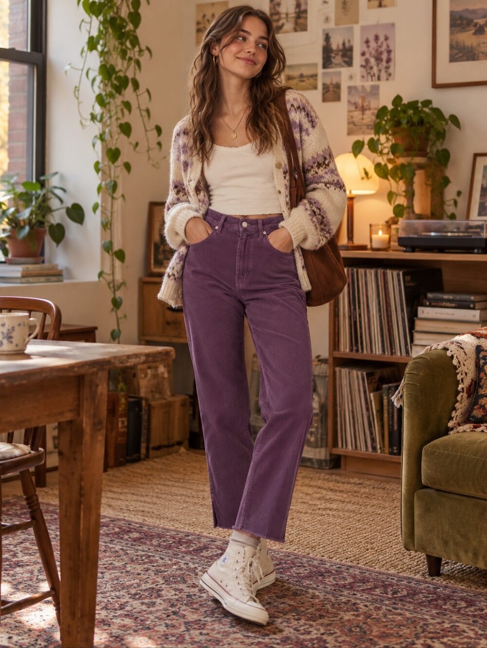 PacSun Purple Corduroy High-Rise Straight Leg Pants 27 Raw Hem Ankle Length Y2K